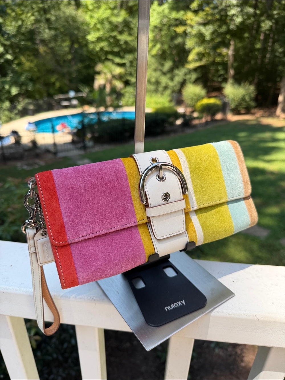 Coach Soho Wristlet/Clutch Multicolor Suede Striped, Leather Trim *VINTAGE* 2003 - Picture 8 of 17